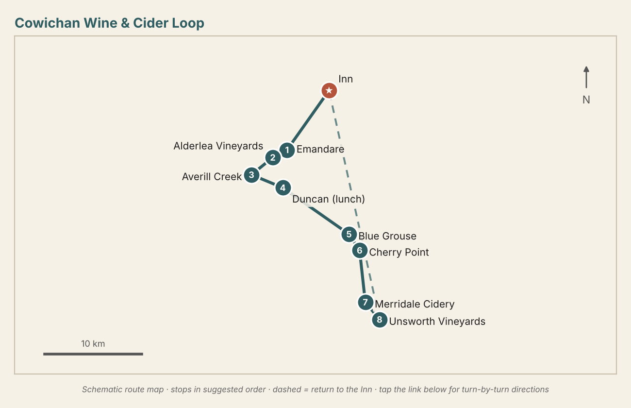 Schematic map of the route with numbered stops